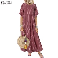 ZANZEA Women Casual Polka DotFull Length FlareLoose  Maxi Dress