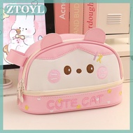 ZTOYL Kawaii Cartoon Panda Pencil Case PU Leather Super Capacity Pencil Box Student Stationery Stora