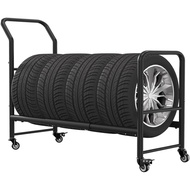 Rolling Tire Rack, 2 in 1 Metal Tire Storage and Transport Trailer, 43.3x34x13.7 Inch Heavy Duty Tir
