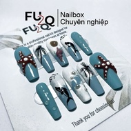 Nailbox Fu2Q - Square Design Fake Nails, Fresh Summer Starfish Blue Ombre Beach Nails