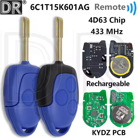Great 6C1T-15K601-AG 4D63 Chip 433MHz KYDZ Or Rechargeable PCB FO21 Blade Car Remote Key For Ford Tr