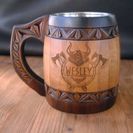 Personalized wooden beer mug Man birthday gift anniversary gift beer glass
