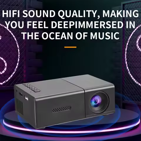 【New】Compact Projector Stereo Speaker Remote Control LED Movie Projector Adjustable 1080P Auto Keyst