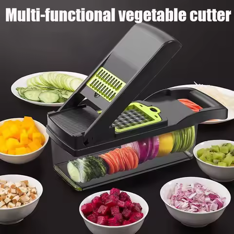 Vegetable Chopper, for Slicing, Dicing, Grating, Julienne. Fast Food Prep, 33x12cm, Manual