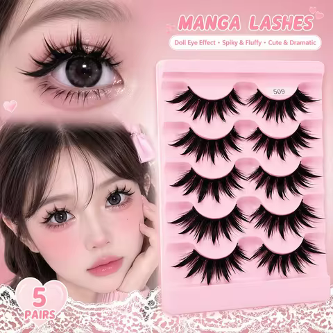 Yiernuo 1/5 Pairs Cosplay Anime Eyelashes Manga Lashes Dramatic Fairy Clusters Lashes Wet Look Lashe