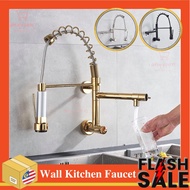 ⚡GOLD FAUCET⚡ Kitchen Pull Out Faucet Kitchen Sink Wall Mounted Single Cold Stainless Steel Pull Dow