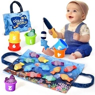Montessori Toys for 1 Year Old Boy Girl Gifts, Cloth Fishing Game Toddler Toy 1-3, Sorting Learning 