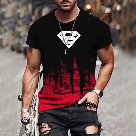 （Miniso） Marvel Summer Men Superman Graphic T-shirt Multicolor O-Neck Tops Tees Male Fashion Streetw