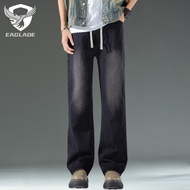 EAGLADE Wide Leg Men's Baggy Loose Vintage Jeans Pants for Men 622 in White+Grey C03