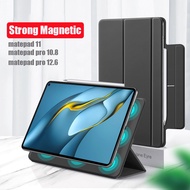 Huawei Matepad 11 2021 Matepad Pro 10.8 12.6 เคสอัจฉริยะ แม่เหล็ก ที่ปลอดภัย หนัง PU แบบบาง พับสามทบ