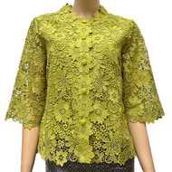 เสื้อลูกไม้คอตตอน ซับในลินิน ผู้ใหญ่ อก 38" 40" 42" 44" 46" 48" 50" อินกะออย In Ka Oil สีเขียวขตอง/เ