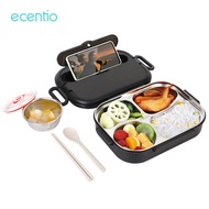 Ecentio Tempat Makan Stainless Steel 1.4L 4 Partisi Bonus Mangkuk Sup & Sendok Garpu Bahan Food Grad
