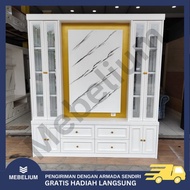 [ORI] Lemari Bufet TV Lampu Tinggi 2 Sisi Kayu Solid Jumbo | Lemari Pajangan TV Partisi Ruang Tamu 2