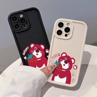 Strawberry Bear Footprints Case Compatible For IPhone 13 15 7Plus 14 12 11 Pro Max 8 6 7 6S Plus X XR XS MAX SE 2020 Cartoon Couples