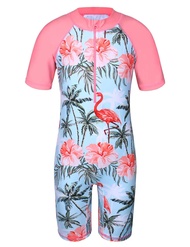 【Bestselling Product】 Baohulu Kids Swimsuit Upf 50 Swimwear Sun Protective One Piece Flower Beachwear Bodysuit With Ziper Surfing Suit Rashguard