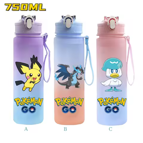 750ML Pokemon Gradient Color Plastic Drinking Bottle Water Bottle Hiking Outdoor Large Capacit Porta