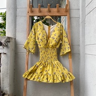 2hand yellow dress, waist 56 to 66cm, length 73cm, code 282