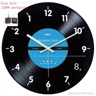 [Meimeier] Vinyl Record Creative Wall Clock Reverse Direction Clock Retro Reverse Jay Chou Wall Watch Coffee Bar Decoration Clock