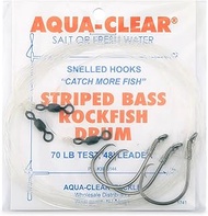 Aqua-Clear, Striped Bass Snelled Hooks Rig, 5/0 Ultra Thin Demon Circle Hooks, AFW Swivel, 60 lb / 2