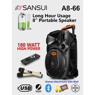 SANSUI A8-66 Portable Speaker 8" Wireless Bluetooth Speaker With 2 Wireless Microphone, USB, TF Card