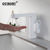 OUBONI ก๊อกผสมน้ำร้อนเย็นสำหรับสบู่โฟมเครื่องจ่ายก๊อกน้ำเซ็นเซอร์อัตโนมัติแบบหลุมเดียว