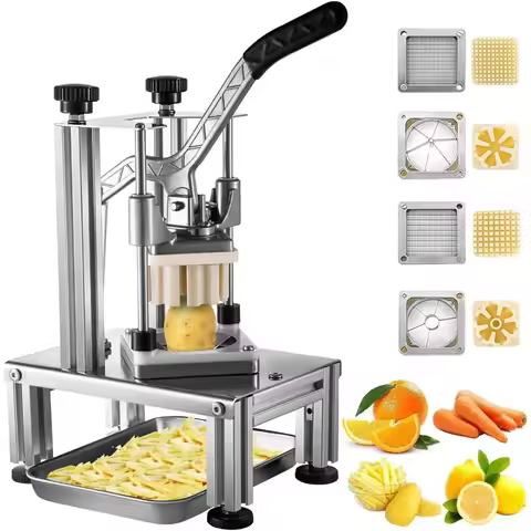 Manual Fruit Potato Chipper with 4 Blades, French Fry Cutter Apple Corer Blade Non-Slip Feet Manual 