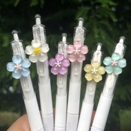 5 Keping Bunga Lutsinar Gel Pen Dakwat Hitam 0.5mm Cepat Kering Ballpoint Pen Kawaii Alat Menulis Al