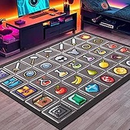 Game Rug Teen Boys Carpet with Pixel Game Element Items Decoration Mat, Weapon Medical Game Rugs for