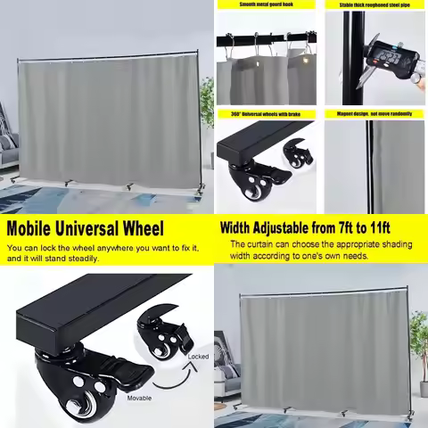 Wall Partition Room Divider, Width Adjustable from 7ft to 11ft, Metal Frame Room Partition with Lock