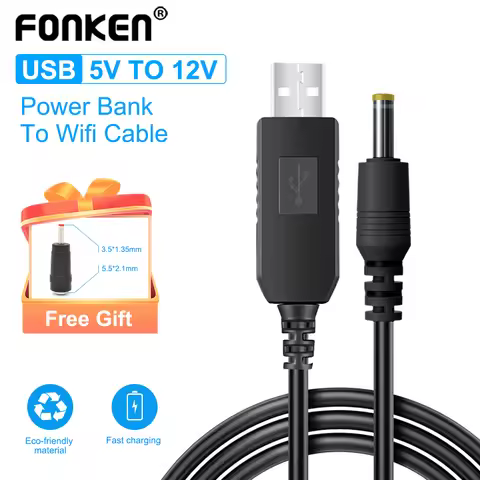 Fonken WiFi to Powerbank Cable Connector DC 5V to 12V USB Cable Boost Converter Step-up Cord for Wif
