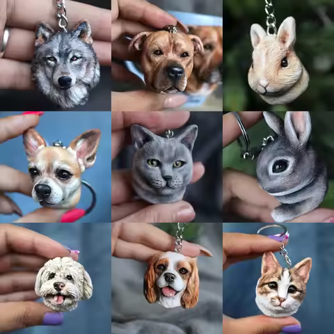 Custom 3D Pet Portrait Pendant Personalized Pet Keychain Custom Pet Accessories Pet Photo Mini Sculp
