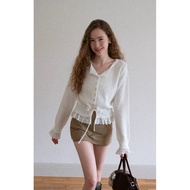 [EGGKA]EGGKA knit sweater, lace trim, tie waist |Autumnclothing