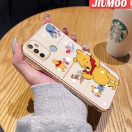 เคส JIUMOO สำหรับ OPPO A53 2020 A53s A33 A32 A11s 2020เคสช้อนส้อมมีดหมีพูห์ดีไซน์ใหม่สี่เหลี่ยมบางเคสมือถือลายชุบบางกรอบกล้องฝาปิดเลนส์เต็มปกป้องเคสนิ่มกันกระแทกกล้อง