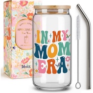 Hadiah Cawan Mama yang Comel untuk Ibu - In My Mom Era - Cawan Kaca Mama dengan Penutup dan Penyedut