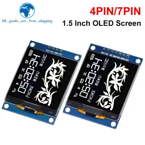 1.5 Inch 1.5" 128x128 OLED Shield Screen Module 4PIN 7PIN SH1107 Driver IIC 4 Pins White For Raspber