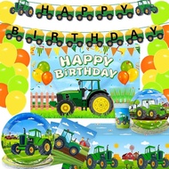 Tractor Birthday Decorations – Green Tractor Party Supplies for Boys: Backdrop, Balloons, Banner, Pl