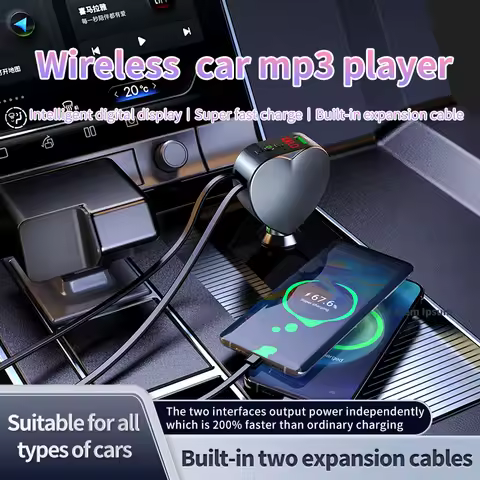 Wireless Car MP3 Music Player 3 in 1 USB Car Charger Adapter Fast Charger Retractable Cable For iPho