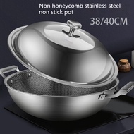 Nonstick Wok 304 Stainless Steel Honeycomb  Nonstick Wok Household Non-stick Double Ear Frying Pan Induction Cooker Gas Stove General 36/38/40cm