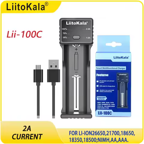 LiitoKala Lii-100C Battery Charger For 21700 18650 18350 26650 16340 RCR123 14500 3.7V 1.2V Ni-MH Ni