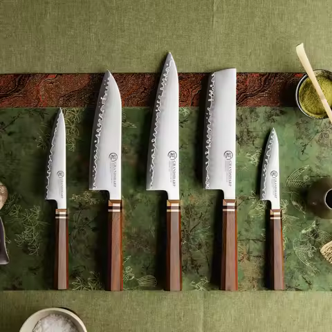 Grandsharp 1-5pcs Knife Set ZDP-189 Steel Core 3 Layer Composite with Wood Handle Complete Kitchen C