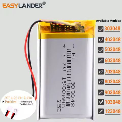 103048 123048 JST1.25 2pin 3.7V Lithium Polymer LiPo Battery 603048 303048 403048 503048 703048 8030