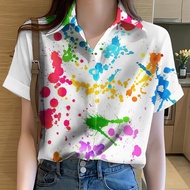 Women's Songkran shirts, rainbow-colored shirts, printed shirts, graffiti print shirts, Hawaiian shi