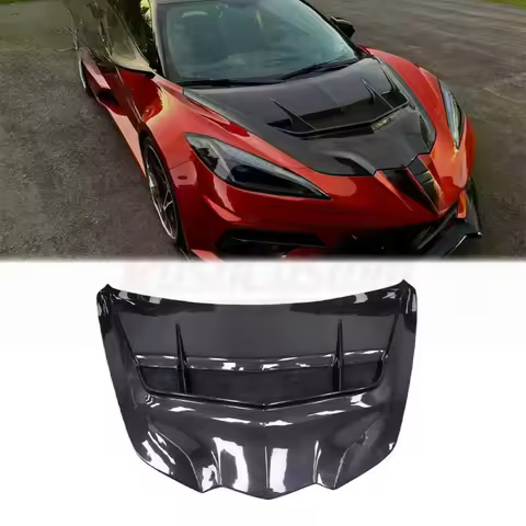 ZR1 Style Vented Carbon Fiber Engine Hood For C8 Sports Car Aerodynamic Tuning Parts