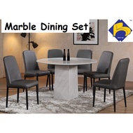 Fulton 4ft Round Marble Dining Set with 6 chairs/ Fulton 4 Kaki Meja Makan Marble Bulat 6 Kerusi