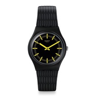 Swatch Giallonero Black Quartz 34mm Silicone Strap Watch