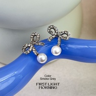 First Light Morning Elegant Swarovski Crystal Bow Earrings with Simulated Pearl Accent - Fashion Jew