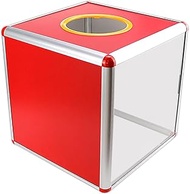 1 x Red Tombola Box, 30 cm Acrylic Lottery Box, Large, Square Ballot Box, Charity Box, Ball Game Box