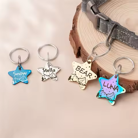 Personalized Mountain Stars Pendant Anti-lost Pet Collar Customized Name Phone Number Engraved Namep