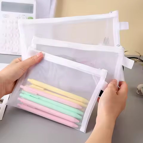 Nylon Mesh File Bag A4 A5 A6 Transparent Zipper Test Paper Information Bag Office Student Pen Bag Su