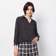 【MEDUSA】黑色波紋半開襟雪紡襯衫(M-2L) | 女雪紡上衣 長袖襯衫